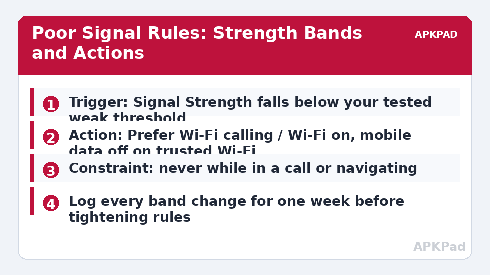 Poor Signal Rules: Strength Bands and Actions